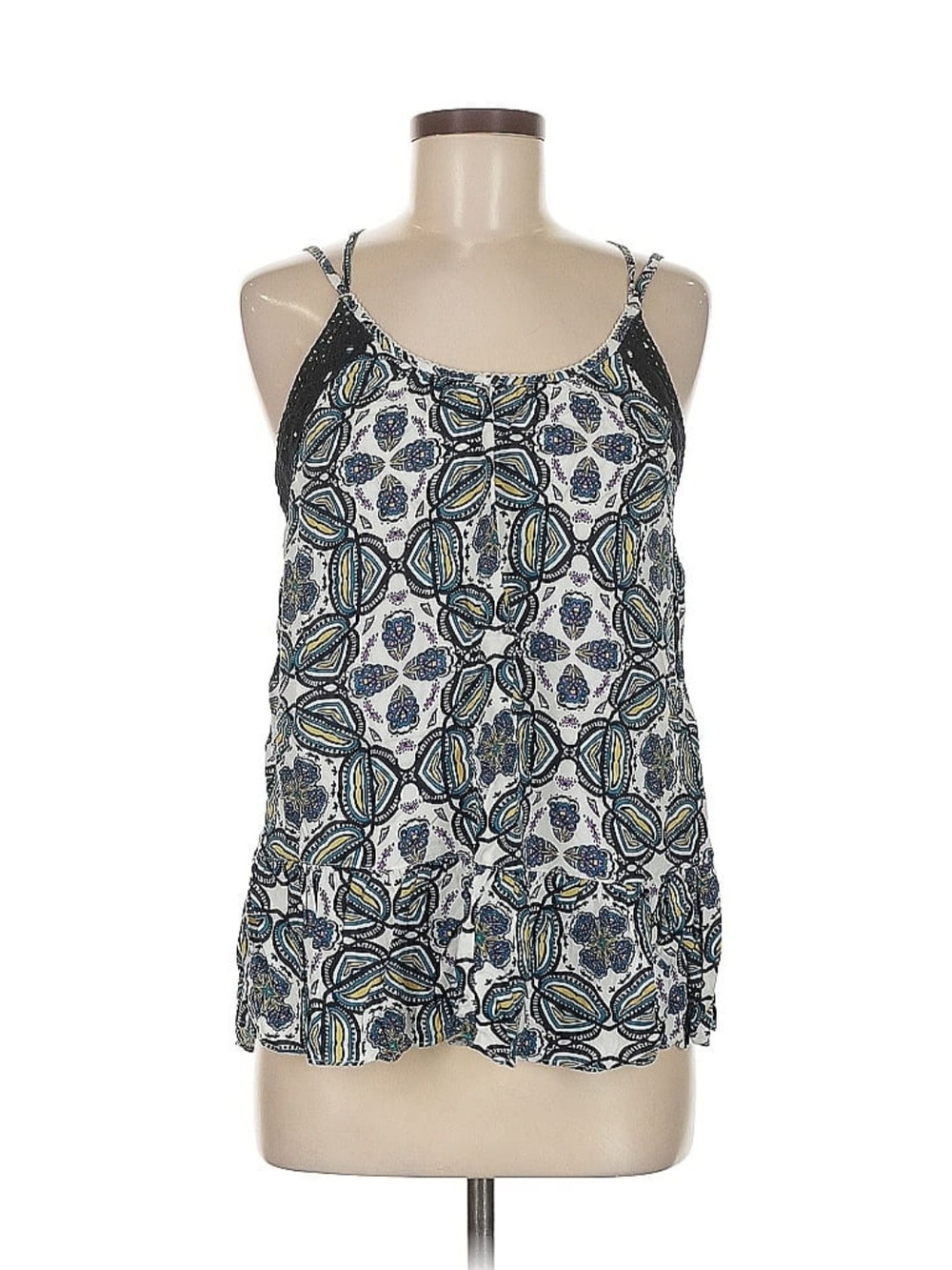 Printed Spaghetti Strap Tank Top in White and Navy
